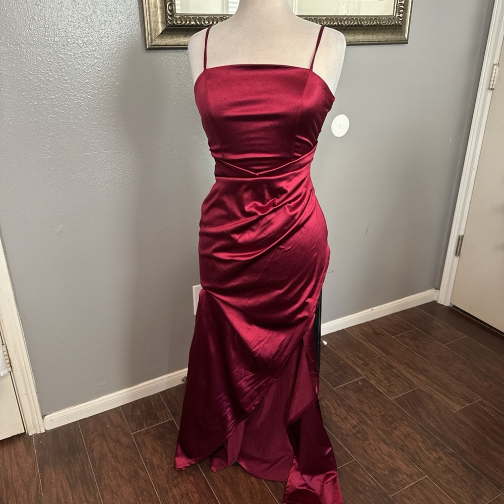 Honey and Rosie Strapless Burgundy Dress